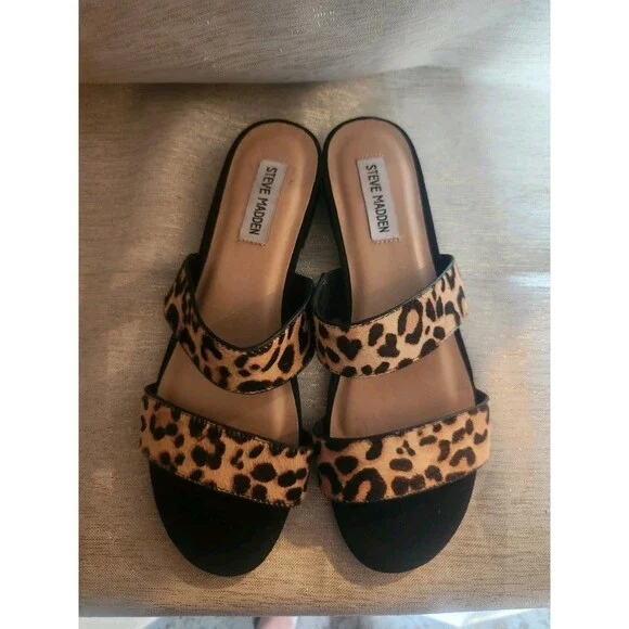 Steve Madden Lacole Leather Calf Hair Strappy Slide Sandals Size 8M - Picture 3 of 7